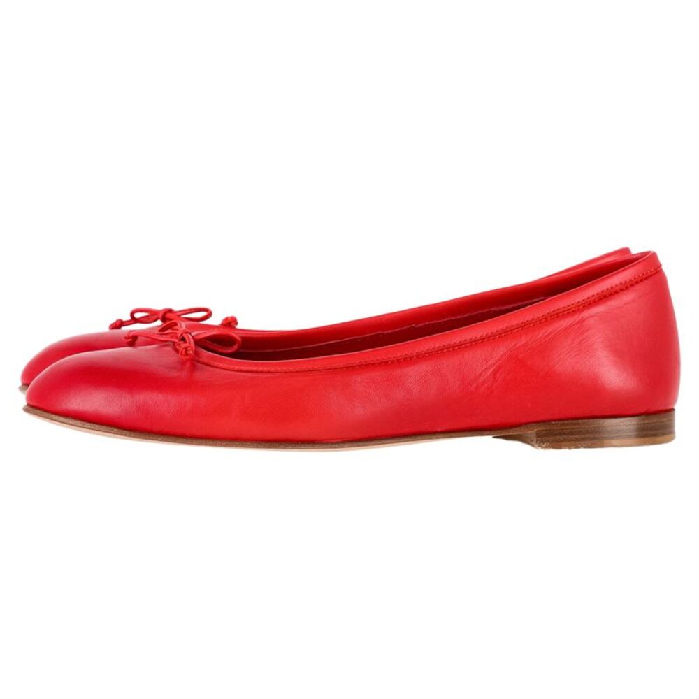 Manolo Blahnik Veralli Bow-Detailed Ballet Flats in Red Leather - Picture 4 of 6